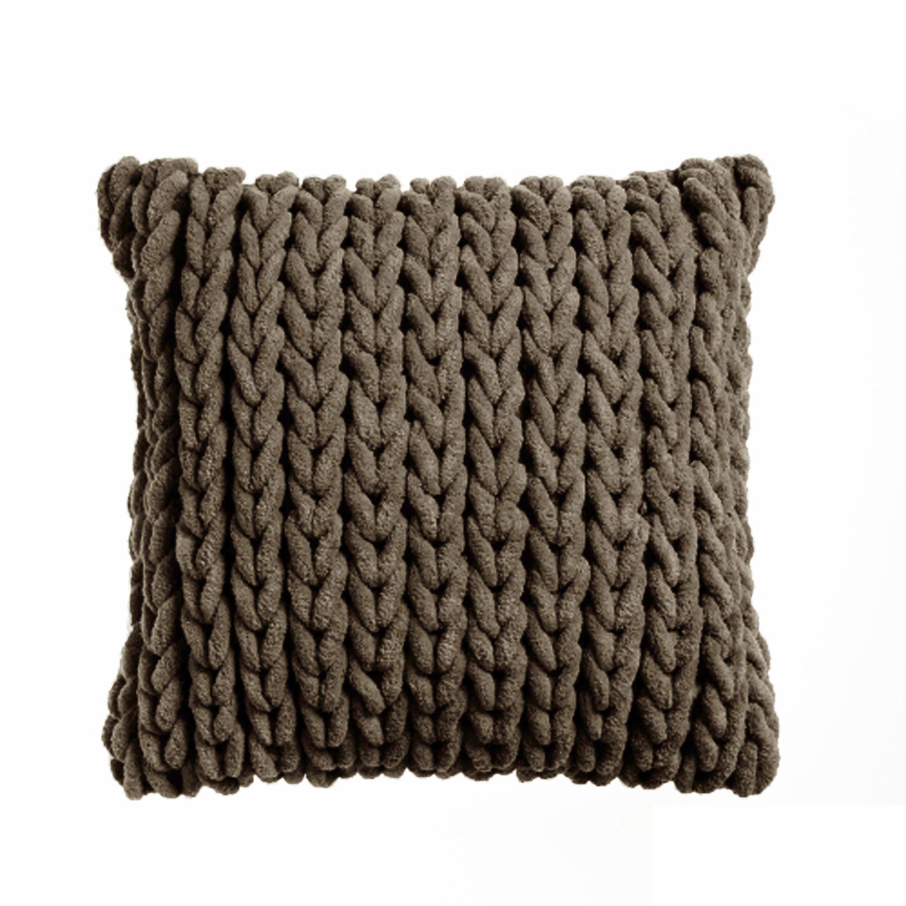 Cable Knitted Square Filled Cushion Espresso Brown 45cm