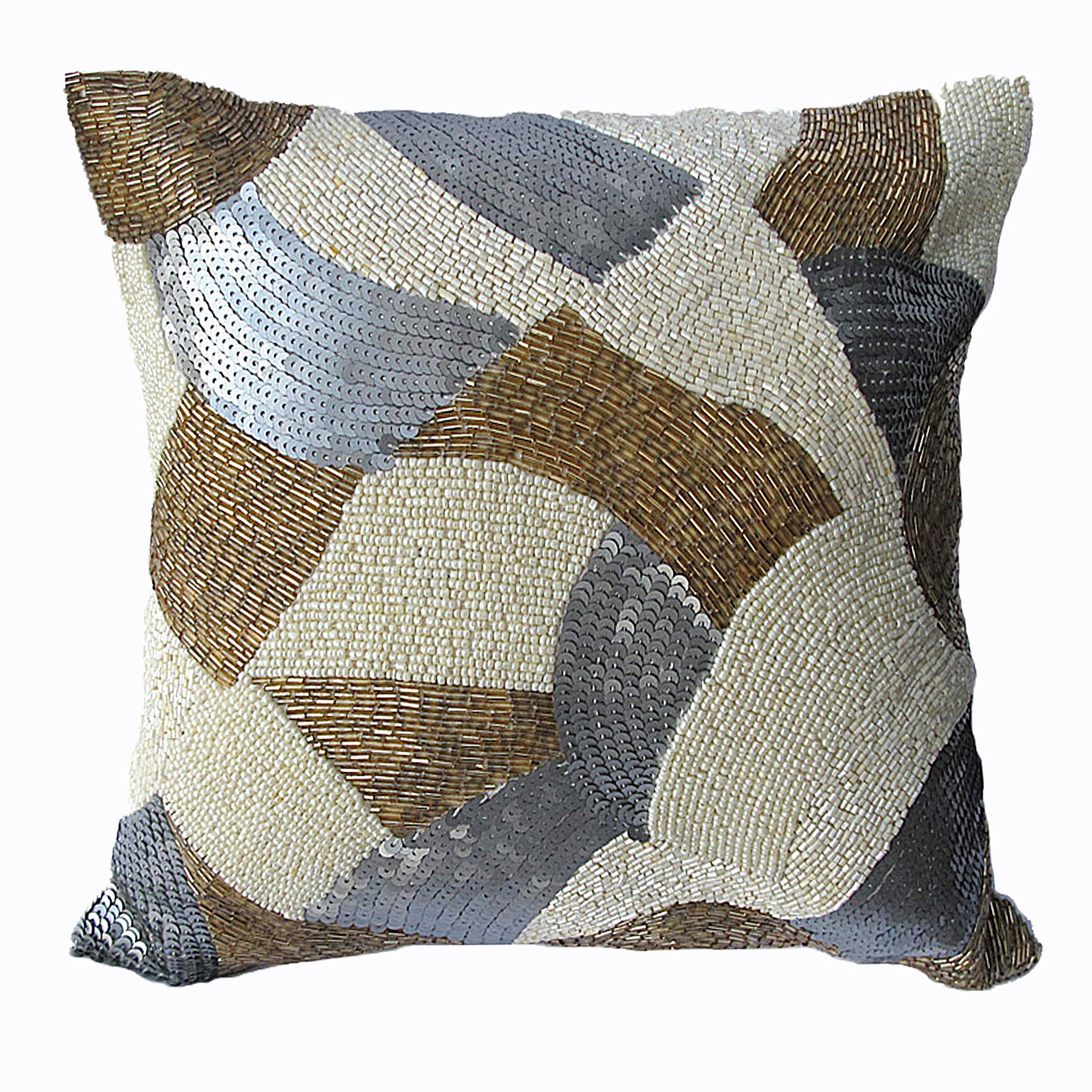 Moon Rock Sequin Beaded Filled Square Cushion Beige 30cm