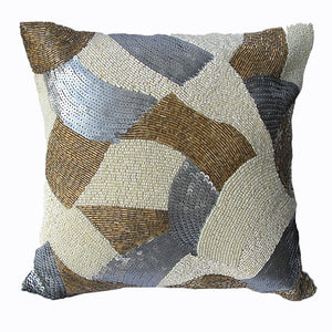 Moon Rock Sequin Beaded Filled Square Cushion Beige 30cm