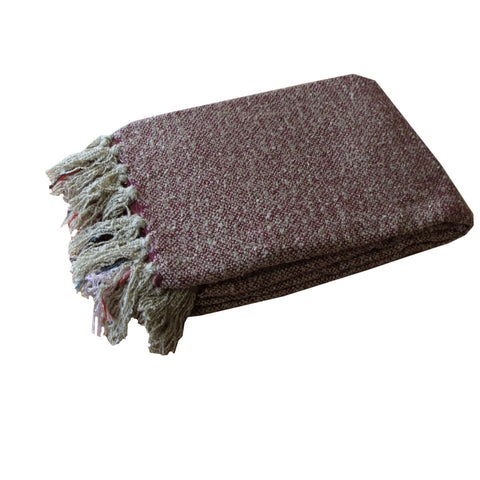 Liam Acrylic Knitted Blanket Throw Rug Fringe 127 x 152cm Taupe Burgundy