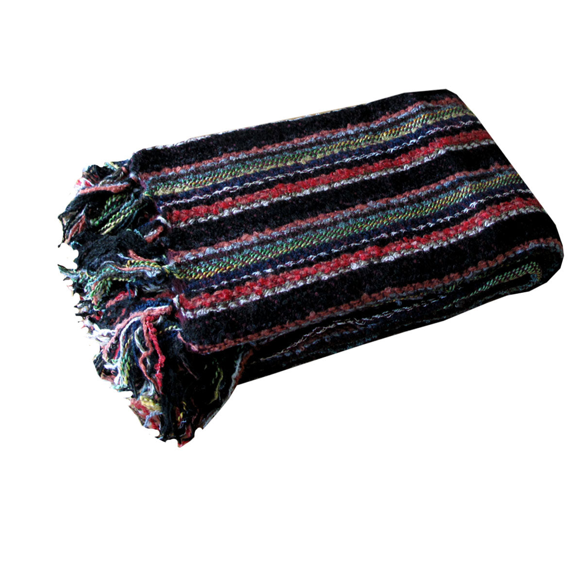 Liam Acrylic Knitted Striped Blanket Throw Rug Fringe 127 x 152cm Black