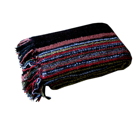 Liam Acrylic Knitted Blanket Throw Rug Fringe 127 x 152cm Black