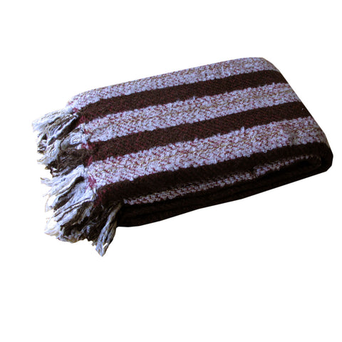 Liam Acrylic Knitted Striped Blanket Throw Rug Fringe 127 x 152cm Black