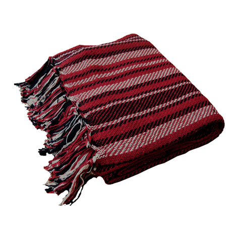Stella Striped Cotton Knitted Blanket Throw Rug 125 x 150cm Red Multi