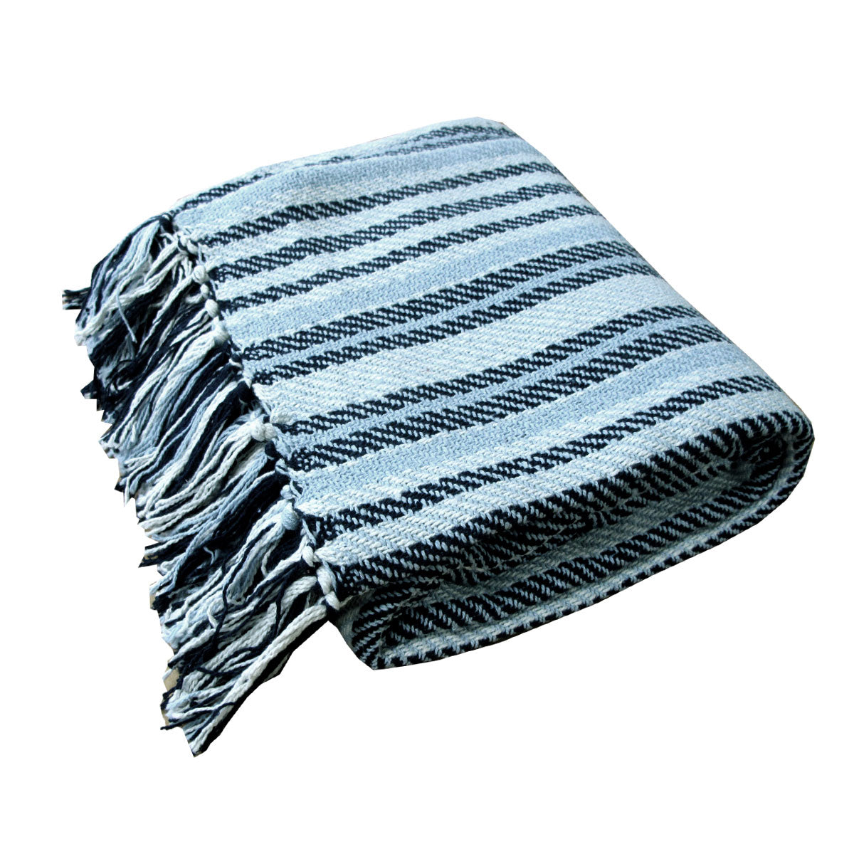 Stella Striped Cotton Knitted Blanket Throw Rug 125 x 150cm Sky Blue Multi