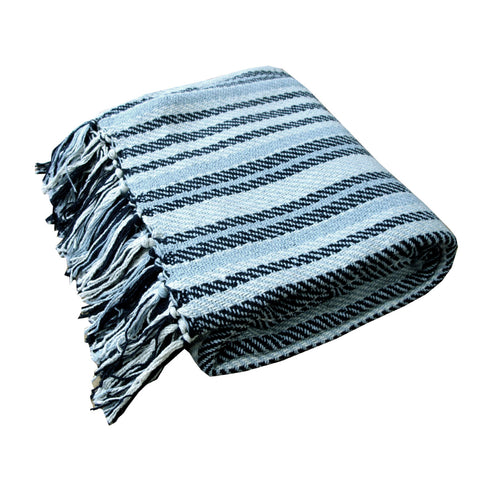 Stella Striped Cotton Knitted Blanket Throw Rug 125 x 150cm Sky Blue Multi