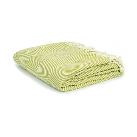 Herringbone Pattern Fringed Acrylic Blanket Throw Rug 130 x 180cm Green