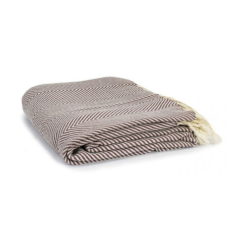 Herringbone Pattern Fringed Acrylic Blanket Throw Rug 130 x 180cm Heather