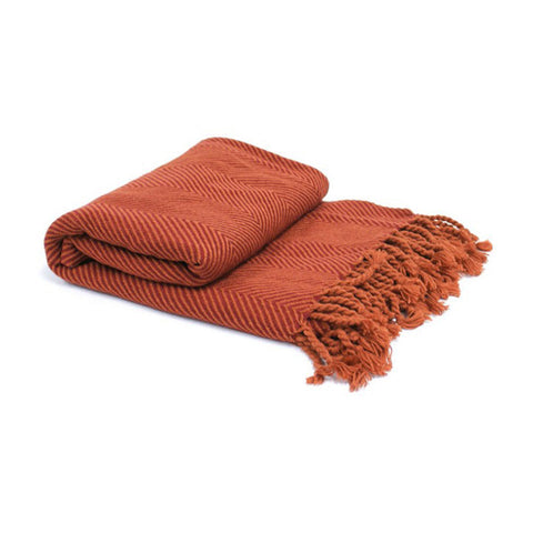 Herringbone Acrylic Throw Blanket Rug Terracotta 130 x 180cm