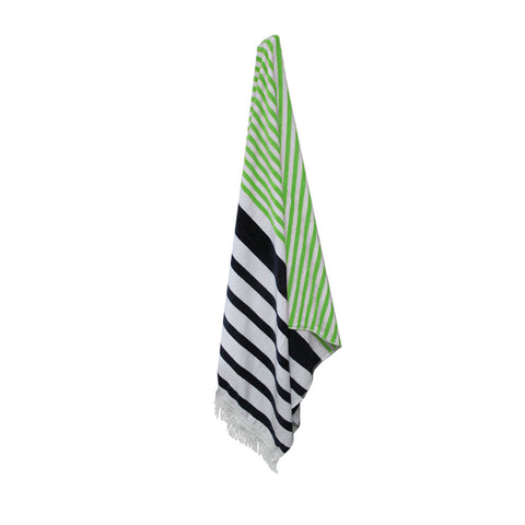 Onkaparinga Rainbow Striped Fringe Cotton Beach Towel Green Navy 160 x 86cm