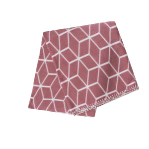 Printed Polar Fleece Throw Rug Blanket Geometric Tiles 120 x 150cm Dusty Rose