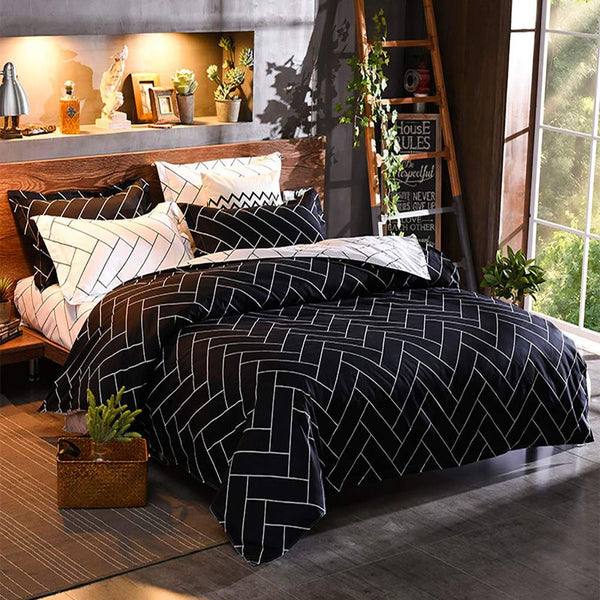 Black And White Super King Size Duvet Doona Quilt Cover Set