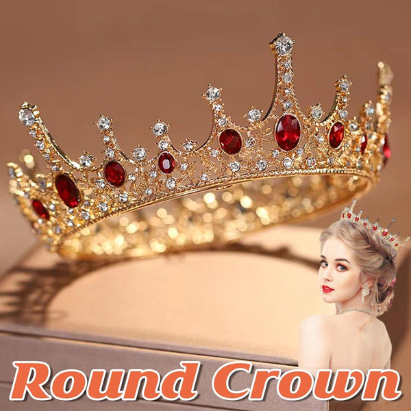 Princess Round Wedding Bride Crown Tiara Hair Accessory Headpiece Gold Red