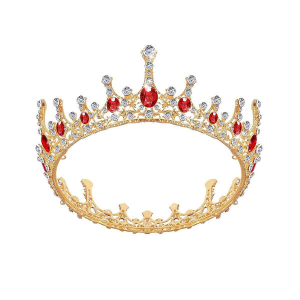 Princess Round Wedding Bride Crown Tiara Hair Accessory Headpiece Gold Red