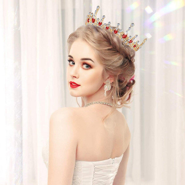 Princess Round Wedding Bride Crown Tiara Hair Accessory Headpiece Gold Red