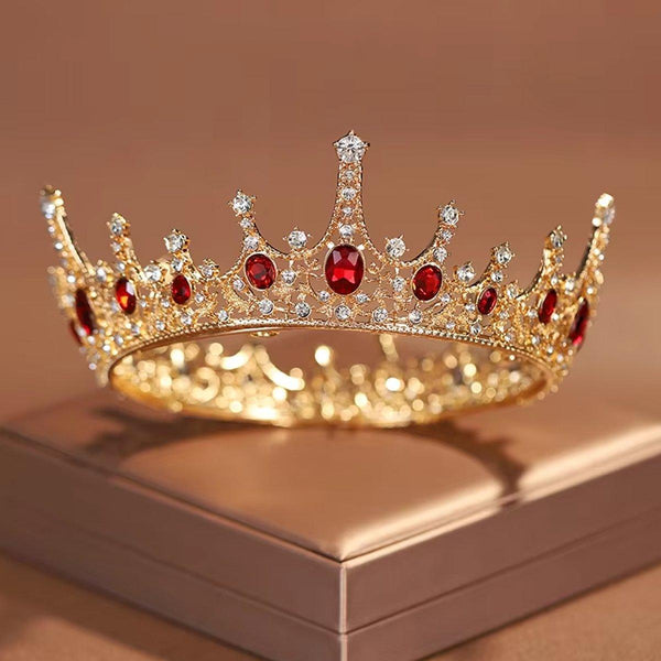 Princess Round Wedding Bride Crown Tiara Hair Accessory Headpiece Gold Red