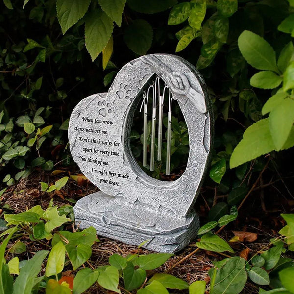 Resin Heart Pet Memorial Headstone Outdoor Garden Windchime Remembrance