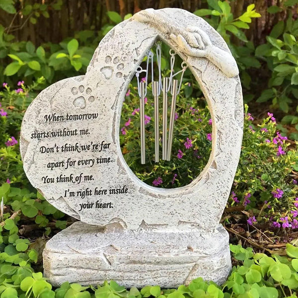 Resin Heart Pet Memorial Headstone Outdoor Garden Windchime Remembrance