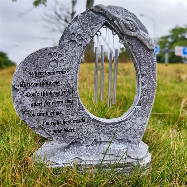 Resin Heart Pet Memorial Headstone Outdoor Garden Windchime Remembrance