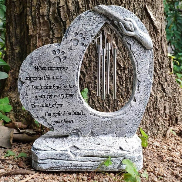 Resin Heart Pet Memorial Headstone Outdoor Garden Windchime Remembrance