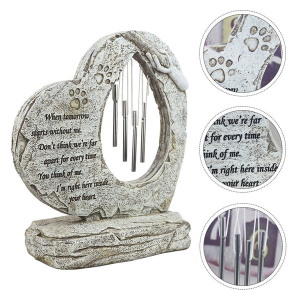 Resin Heart Pet Memorial Headstone Outdoor Garden Windchime Remembrance