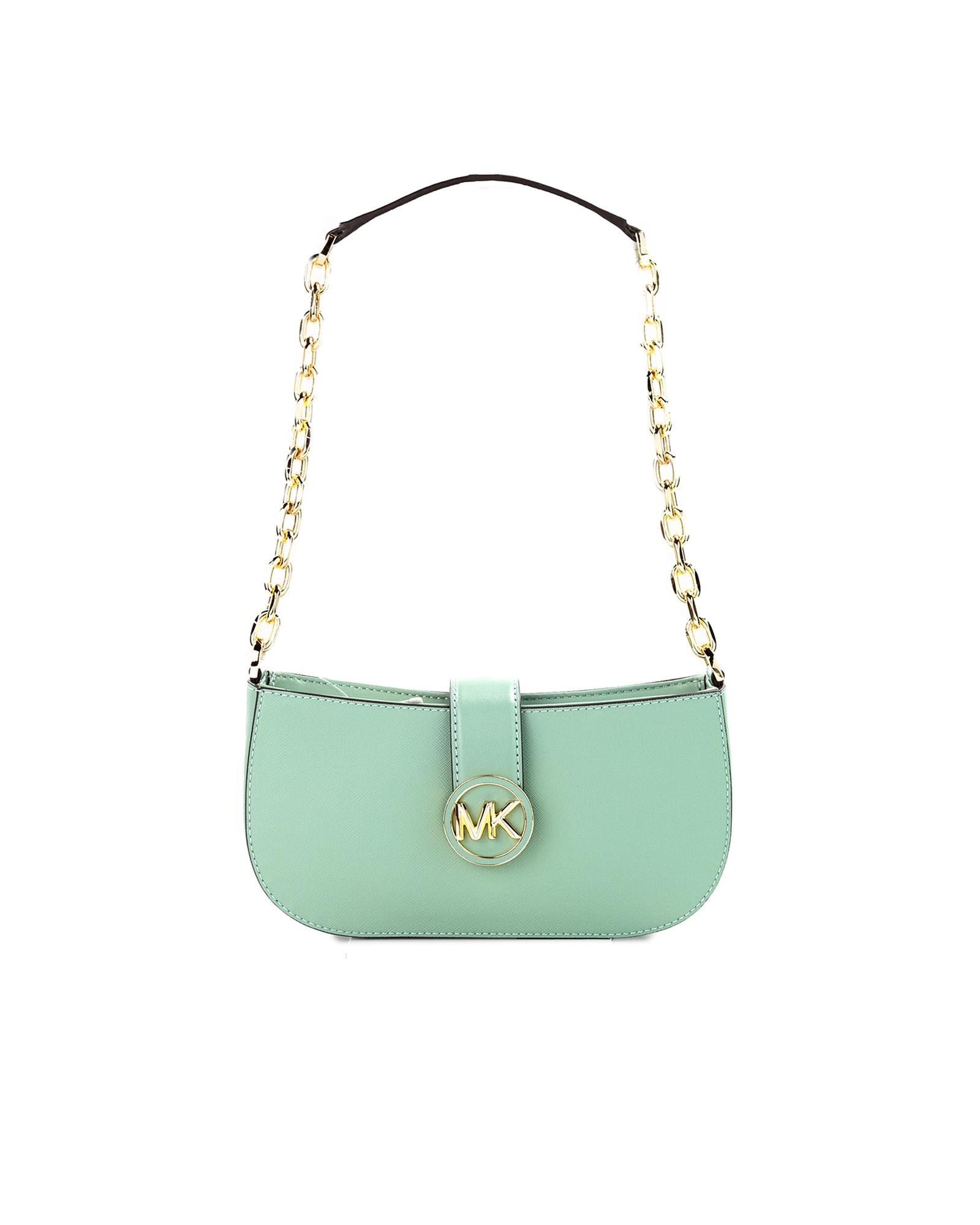Michael Kors Carmen Sea Green Saffiano Leather Pouchette Shoulder Bag Handbag