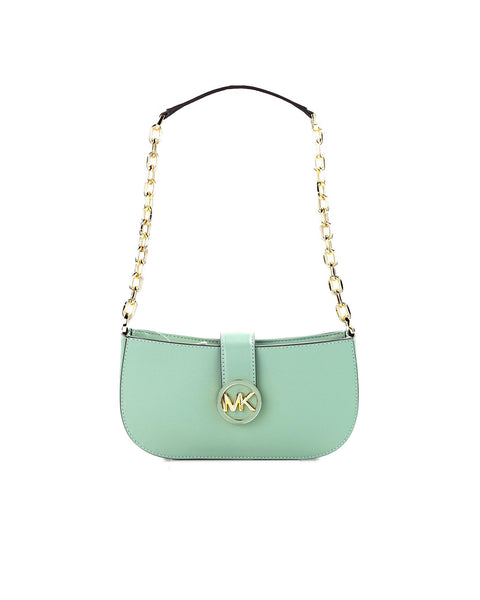 Michael Kors Carmen Sea Green Saffiano Leather Pouchette Shoulder Bag Handbag