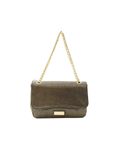 Pompei Donatella Logo Lined Leather Gold Chain Shoulder Bag Handbag