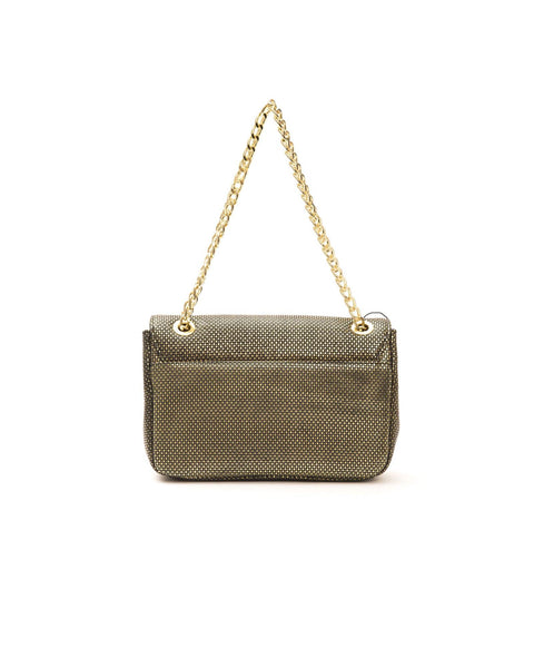 Pompei Donatella Logo Lined Leather Gold Chain Shoulder Bag Handbag