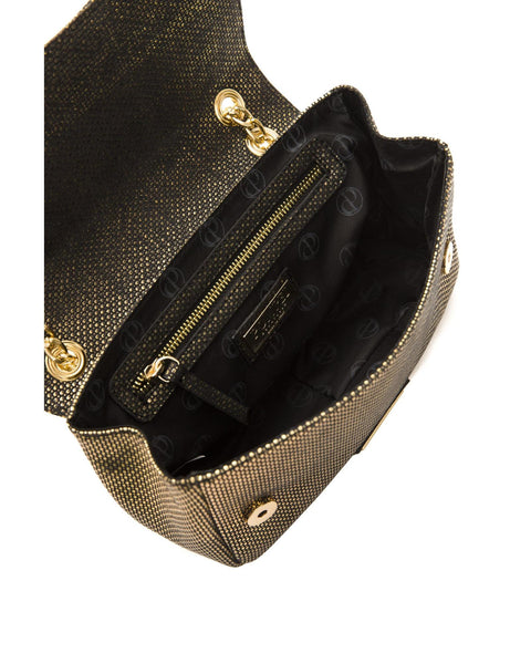 Pompei Donatella Logo Lined Leather Gold Chain Shoulder Bag Handbag