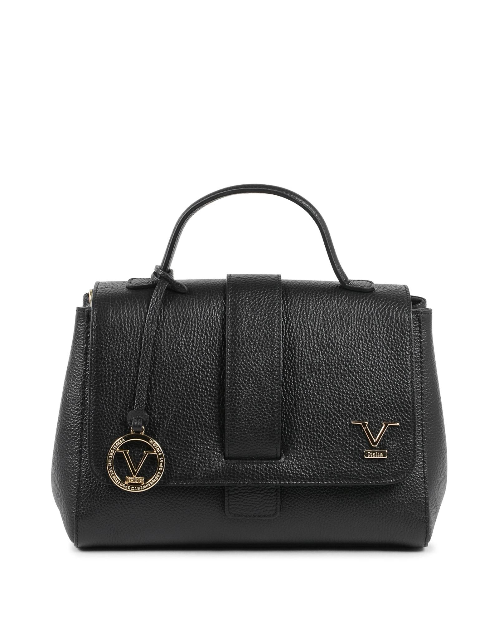 19V69 Italia Women's BC10280 52 Dollaro Nero Black Leather Shoulder Bag Handbag
