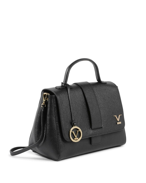 19V69 Italia Women's BC10280 52 Dollaro Nero Black Leather Shoulder Bag Handbag