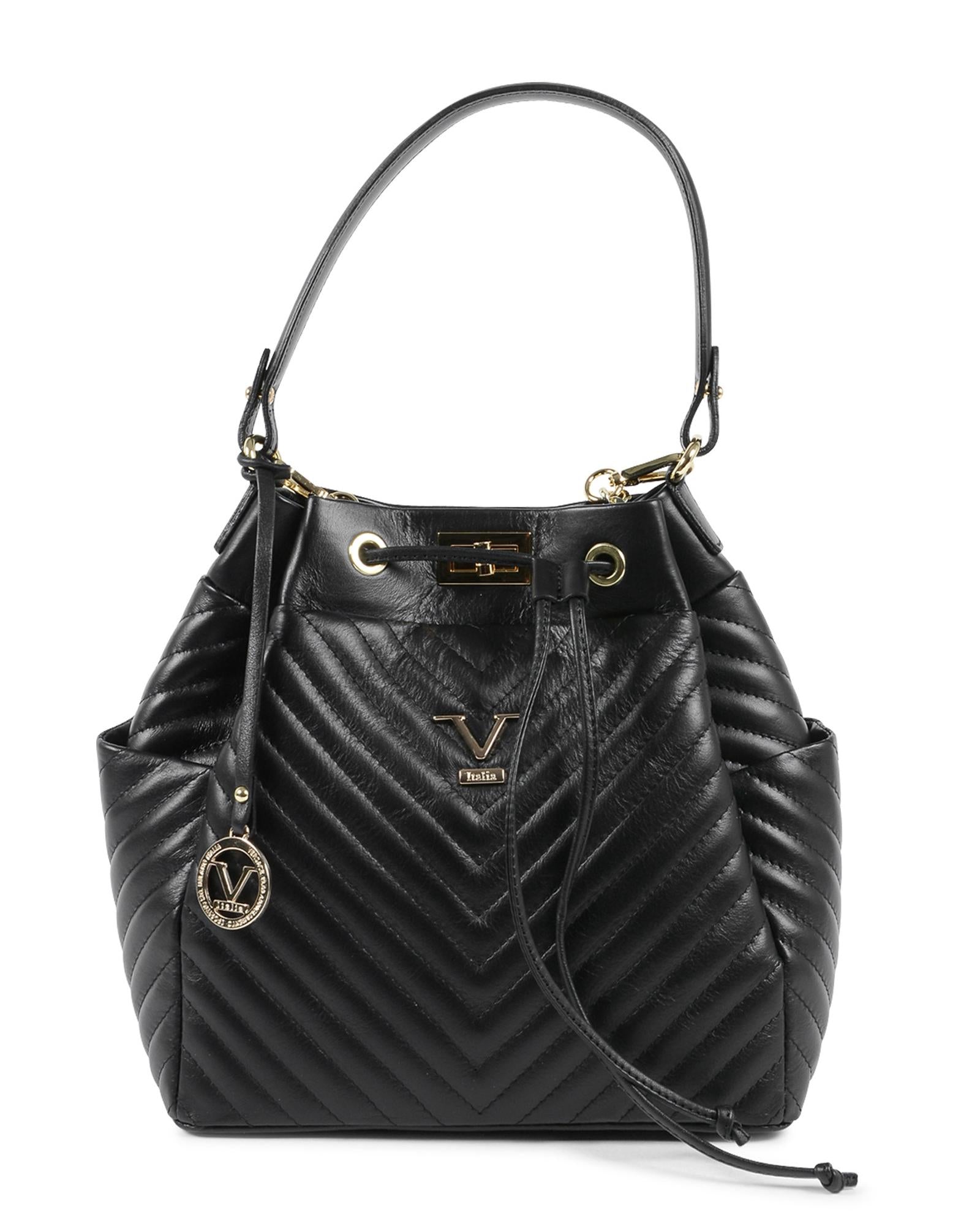 19V69 Italia Women's BH10272 52 Sauvage Nero Black Leather Satchel Bag Handbag