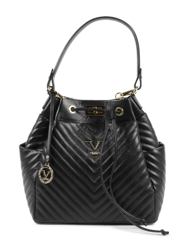 19V69 Italia Women's BH10272 52 Sauvage Nero Black Leather Satchel Bag Handbag