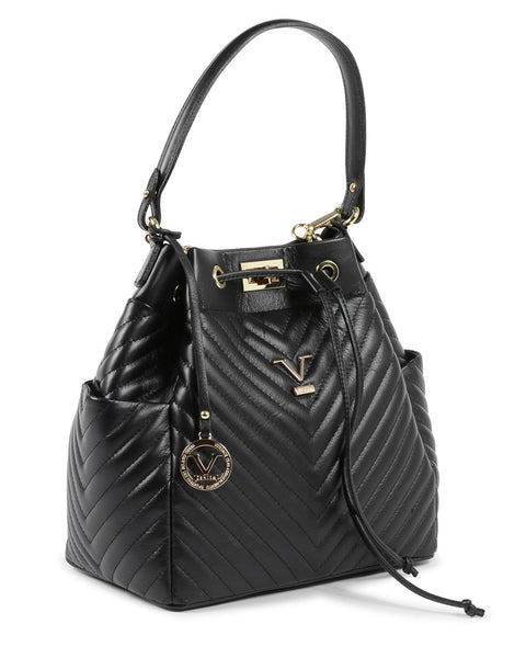 19V69 Italia Women's BH10272 52 Sauvage Nero Black Leather Satchel Bag Handbag