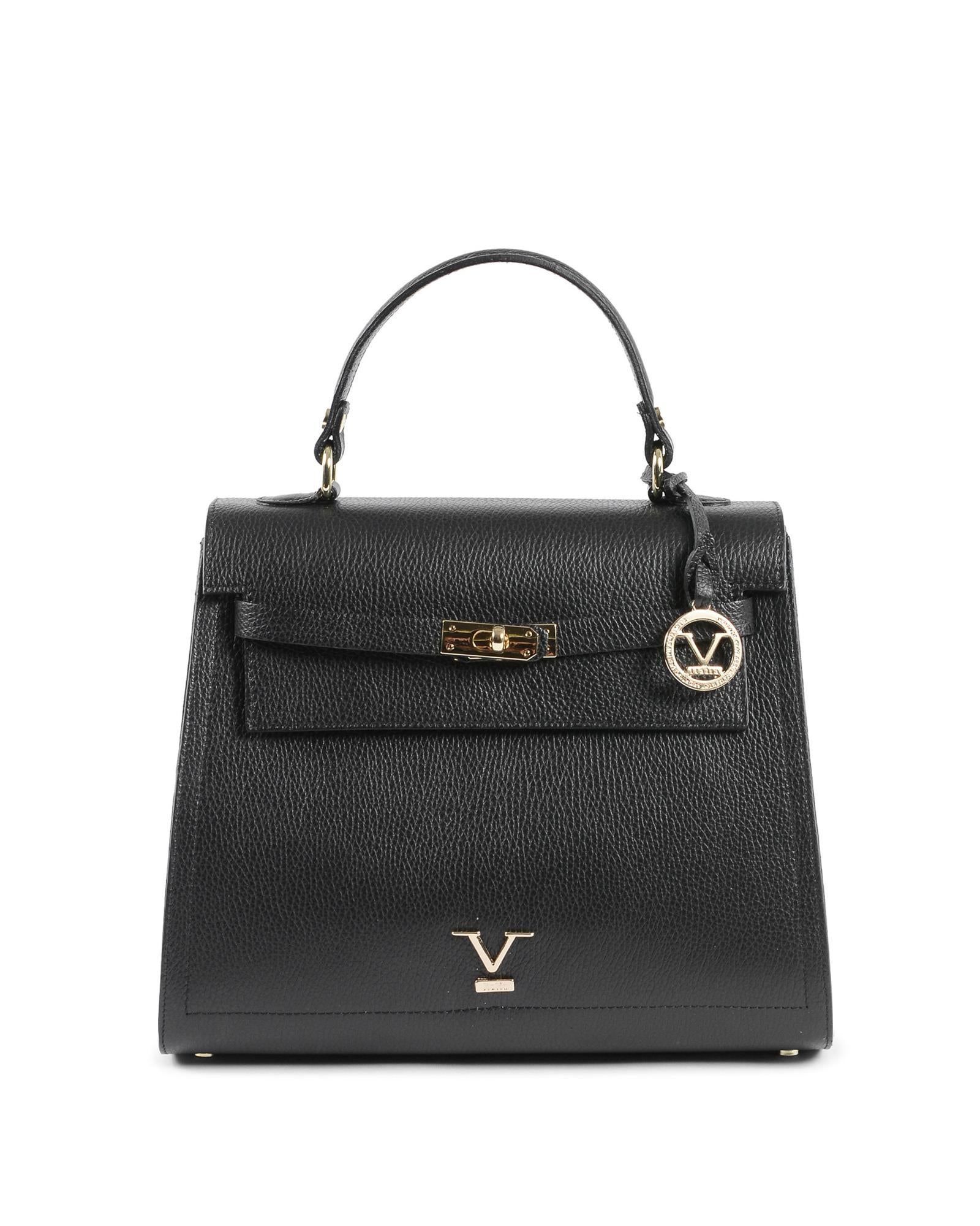19V69 Italia Women's BG12010 Dollaro Nero Black Leather Handbag