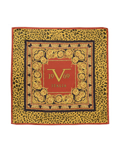 19V69 Italia Animalier Barocco Animal Print Red Womens Scarf 90 x 90cm