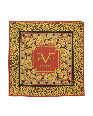 19V69 Italia Animalier Barocco Animal Print Red Womens Scarf 90 x 90cm