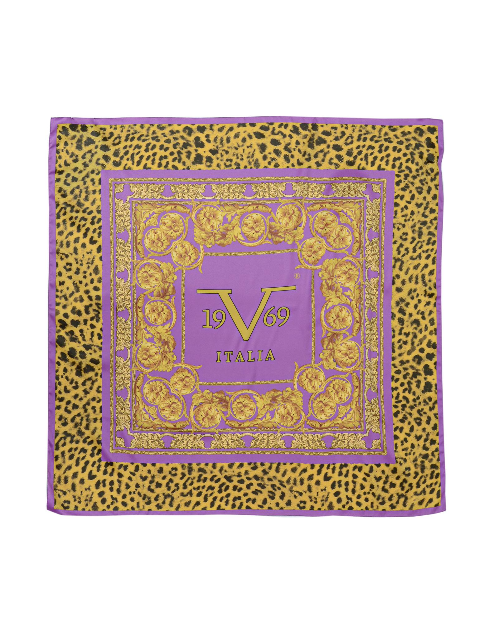 19V69 Italia Animalier Barocco Animal Print Purple Womens Scarf 90 x 90cm