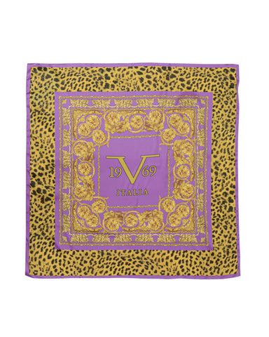 19V69 Italia Animalier Barocco Animal Print Purple Womens Scarf 90 x 90cm