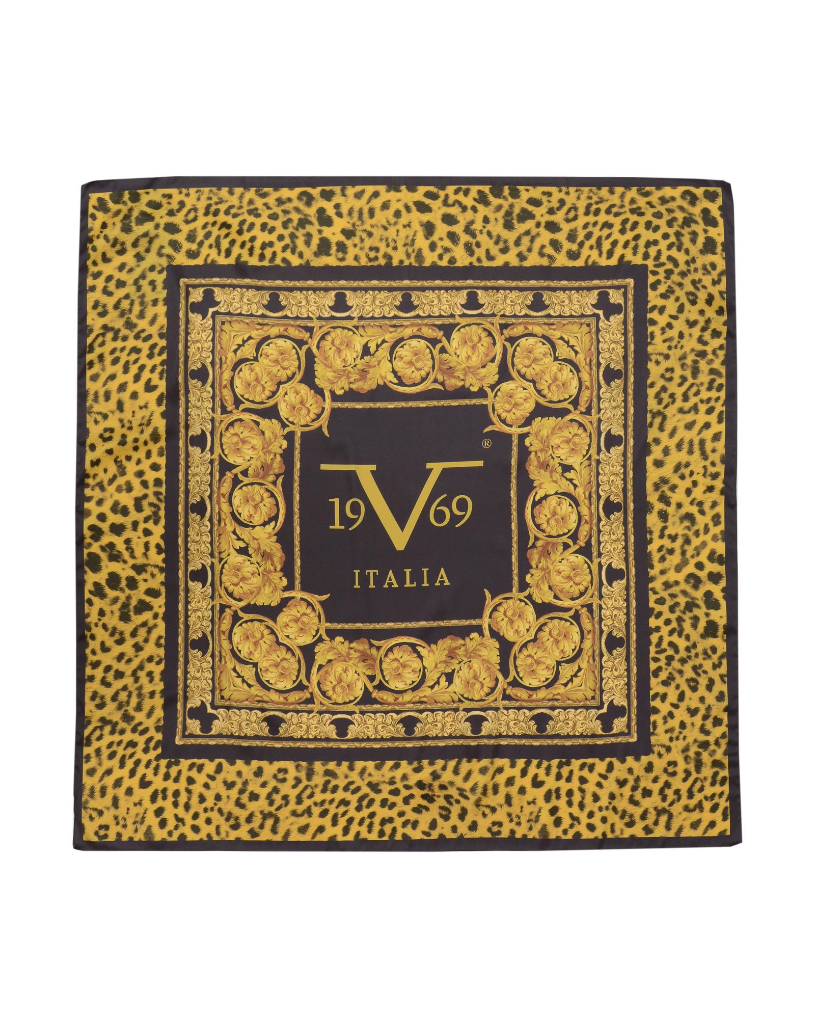 19V69 Italia Animal Print Black Gold Womens Scarf 90 x 90cm