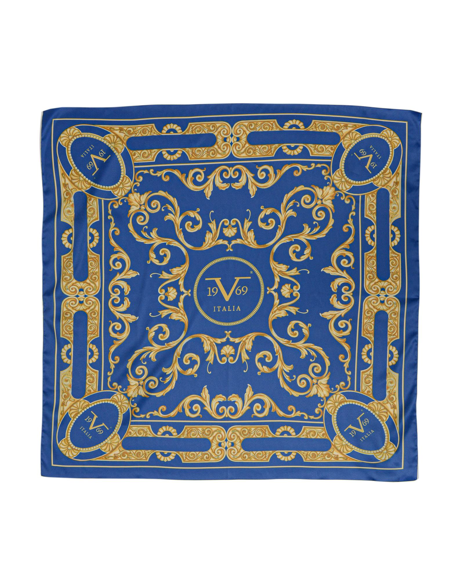 19V69 Italia Barocco V02 Blue Gold Womens Scarf 90 x 90cm