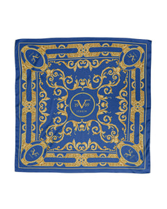 19V69 Italia Barocco V02 Blue Gold Womens Scarf 90 x 90cm
