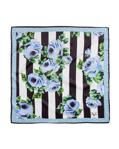 19V69 Italia Rose V05 Floral Blue Womens Scarf 90 x 90cm