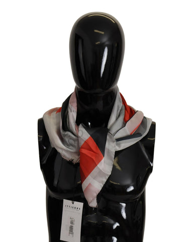 Costume National Women's Grey Red Check Print Silk Shawl Wrap Scarf 95 x 95cm