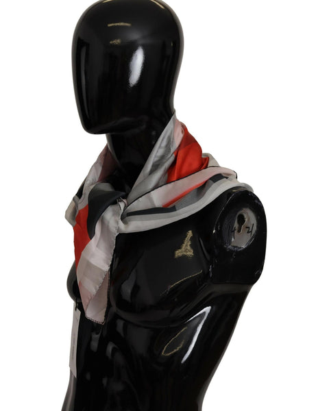 Costume National Women's Grey Red Check Print Silk Shawl Wrap Scarf 95 x 95cm