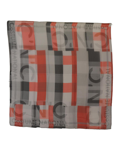 CNC Costume National Women's Grey Red Check Print Silk Shawl Wrap Scarf 130 x 130cm