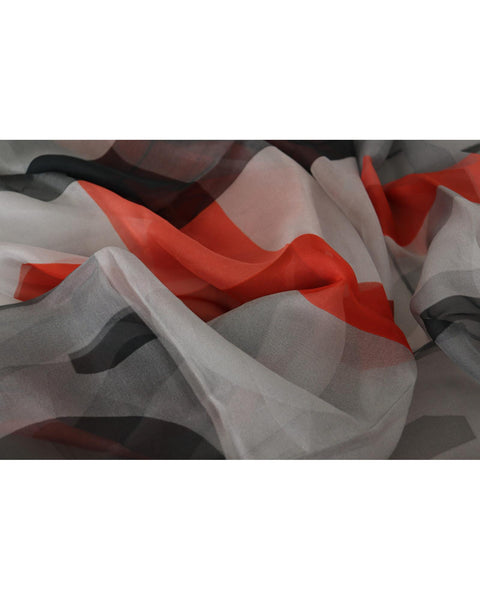 CNC Costume National Women's Grey Red Check Print Silk Shawl Wrap Scarf 130 x 130cm