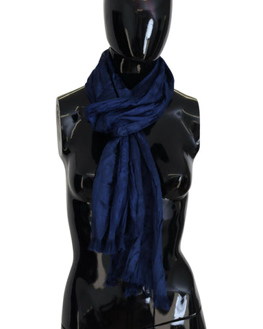 CNC Costume National Women's Blue Silk Fringe Scarf 175 x 30cm
