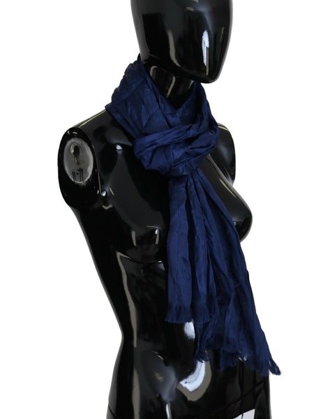 CNC Costume National Women's Blue Silk Fringe Scarf 175 x 30cm
